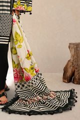 UAE-3 Piece Printed Cotton Suit with Printed Denting Lawn Dupatta and Embroidered Bunch
