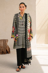 UAE-3 Piece Printed Cotton Suit with Printed Denting Lawn Dupatta and Embroidered Bunch