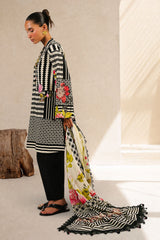 UAE-3 Piece Printed Cotton Suit with Printed Denting Lawn Dupatta and Embroidered Bunch