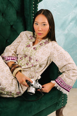 UAE-3 Piece Printed Cotton Suit with Printed Denting Lawn Dupatta and Embroidered Neckline and Motifs