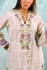 UAE-3 Piece Printed Cotton Suit with Printed Denting Lawn Dupatta and Embroidered Neckline and Motifs