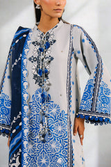 UAE-3 Piece Printed Cotton Suit with Printed Denting Lawn Dupatta and Embroidered Neckline