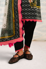 UAE-3 Piece Printed Cotton Suit with Printed Denting Lawn Dupatta and Embroidered Neckline