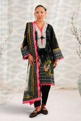 UAE-3 Piece Printed Cotton Suit with Printed Denting Lawn Dupatta and Embroidered Neckline