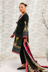 UAE-3 Piece Printed Cotton Suit with Printed Denting Lawn Dupatta and Embroidered Neckline
