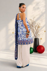 UAE-3 Piece Printed Cotton Suit with Printed Denting Lawn Dupatta and Embroidered Neckline