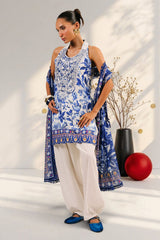 UAE-3 Piece Printed Cotton Suit with Printed Denting Lawn Dupatta and Embroidered Neckline