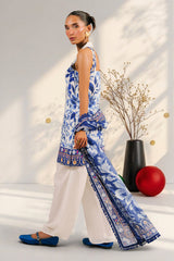 UAE-3 Piece Printed Cotton Suit with Printed Denting Lawn Dupatta and Embroidered Neckline