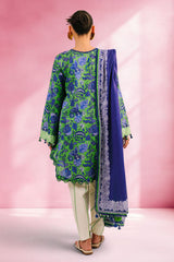 UAE-3 Piece Printed Cotton Suit with Printed Denting Lawn Dupatta and Embroidered Neckline