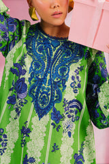 UAE-3 Piece Printed Cotton Suit with Printed Denting Lawn Dupatta and Embroidered Neckline
