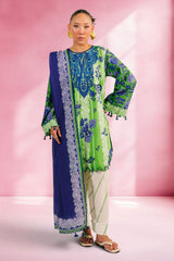 UAE-3 Piece Printed Cotton Suit with Printed Denting Lawn Dupatta and Embroidered Neckline