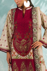 UAE-3 Piece Printed Cotton Suit with Printed Denting Lawn Dupatta and Embroidered Trouser