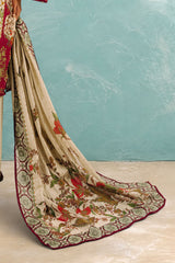 UAE-3 Piece Printed Cotton Suit with Printed Denting Lawn Dupatta and Embroidered Trouser