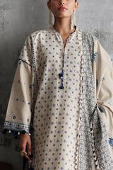 UAE-3 Piece Embroidered Khaddar Suit with Printed Khaddar Dupatta