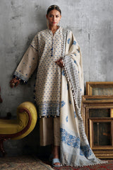UAE-3 Piece Embroidered Khaddar Suit with Printed Khaddar Dupatta