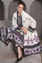 UAE-3 Piece Embroidered Printed Khaddar Suit with Printed Khaddar Dupatta