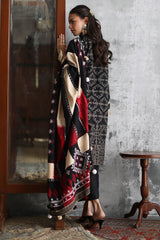 UAE-3 Piece Embroidered Printed Khaddar Suit with Printed Khaddar Dupatta