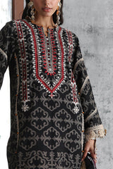 UAE-3 Piece Embroidered Printed Khaddar Suit with Printed Khaddar Dupatta