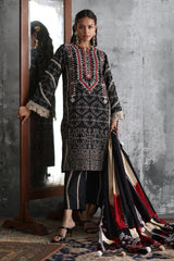 UAE-3 Piece Embroidered Printed Khaddar Suit with Printed Khaddar Dupatta