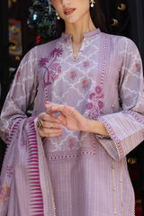 UAE-3 Piece Gold Printed Khaddar Suit with Gold Printed Khaddar Dupatta