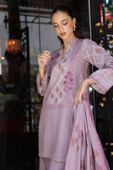 UAE-3 Piece Gold Printed Khaddar Suit with Gold Printed Khaddar Dupatta