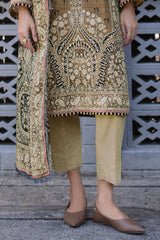 UAE-3 Piece Printed Khaddar Suit with Printed Khaddar Dupatta