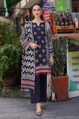 UAE-3 Piece Printed Khaddar Suit with Printed Khaddar Dupatta