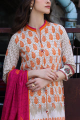 UAE-3 Piece Printed Khaddar Suit with Printed Khaddar Dupatta
