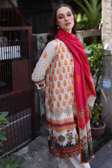 UAE-3 Piece Printed Khaddar Suit with Printed Khaddar Dupatta