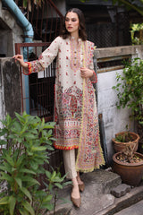 UAE-3 Piece Printed Khaddar Suit with Printed Khaddar Dupatta and Printed Trouser