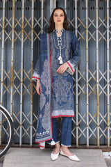 UAE-3 Piece Printed Khaddar Suit with Printed Khaddar Dupatta and Printed Trouser