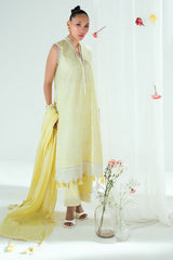 UAE-3 Piece Embroidered Lawn Suit with Lacquer Printed Denting Dupatta DN-62020