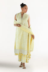 UAE-3 Piece Embroidered Lawn Suit with Lacquer Printed Denting Dupatta DN-62020