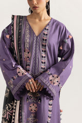 UAE-3 Piece Embroidered Lawn Suit with Embroidered Borders and Embroidered Trouser