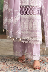 UAE-3 Piece Zari & Sequins Embroidered Lawn Suit with Silver & Lacquer Printed Dupatta DN-52035