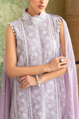 UAE-3 Piece Zari & Sequins Embroidered Lawn Suit with Silver & Lacquer Printed Dupatta DN-52035