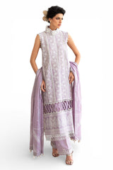 UAE-3 Piece Zari & Sequins Embroidered Lawn Suit with Silver & Lacquer Printed Dupatta DN-52035