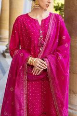 UAE-3 Piece Zari & Sequins Embroidered Lawn Suit with Gold & Lacquer Printed Dupatta DN-52036