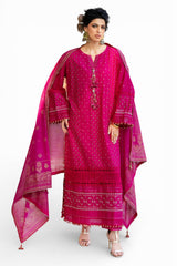 UAE-3 Piece Zari & Sequins Embroidered Lawn Suit with Gold & Lacquer Printed Dupatta DN-52036