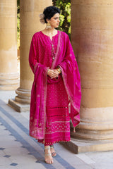 UAE-3 Piece Zari & Sequins Embroidered Lawn Suit with Gold & Lacquer Printed Dupatta DN-52036