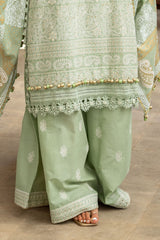 UAE-3 Piece Zari & Sequins Embroidered Lawn Suit with Gold & Lacquer Printed Dupatta DN-52038