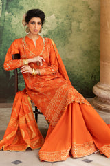 UAE-3 Piece Zari & Sequins Embroidered Lawn Suit with Gold & Lacquer Printed Dupatta DN-52041