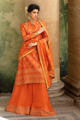 UAE-3 Piece Zari & Sequins Embroidered Lawn Suit with Gold & Lacquer Printed Dupatta DN-52041