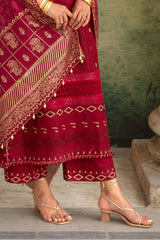 UAE-3 Piece Zari & Sequins Embroidered Lawn Suit with Gold & Lacquer Printed Dupatta DN-52040