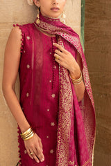 UAE-3 Piece Zari & Sequins Embroidered Lawn Suit with Gold & Lacquer Printed Dupatta DN-52040