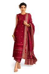 UAE-3 Piece Zari & Sequins Embroidered Lawn Suit with Gold & Lacquer Printed Dupatta DN-52040