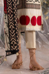 UAE-3 Piece Embroidered Printed Cotton Suit with Printed Lawn Dupatta
