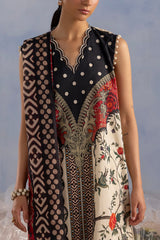 UAE-3 Piece Embroidered Printed Cotton Suit with Printed Lawn Dupatta