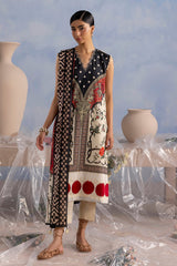 UAE-3 Piece Embroidered Printed Cotton Suit with Printed Lawn Dupatta