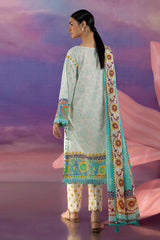 UAE-3 Piece Embroidered Printed Cotton Suit with Printed Lawn Dupatta and Printed Trouser